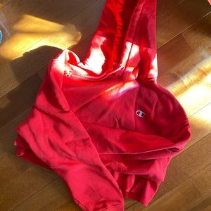 Red champion cropped hoodie